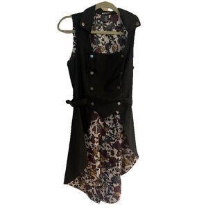 Hot Topic Black Steampunk & Roses Goth Snap Front Waist Coast Vest Women's Sz S